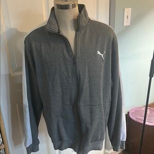 Puma Men's Charcoal and White Zip-Up Sweater